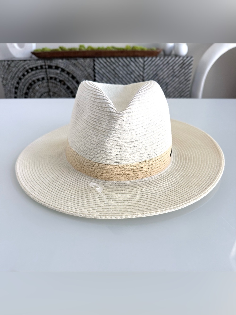 Rag & Bone City Straw Fedora Hat Cream Logo Band Size S New - Picture 6 of 9
